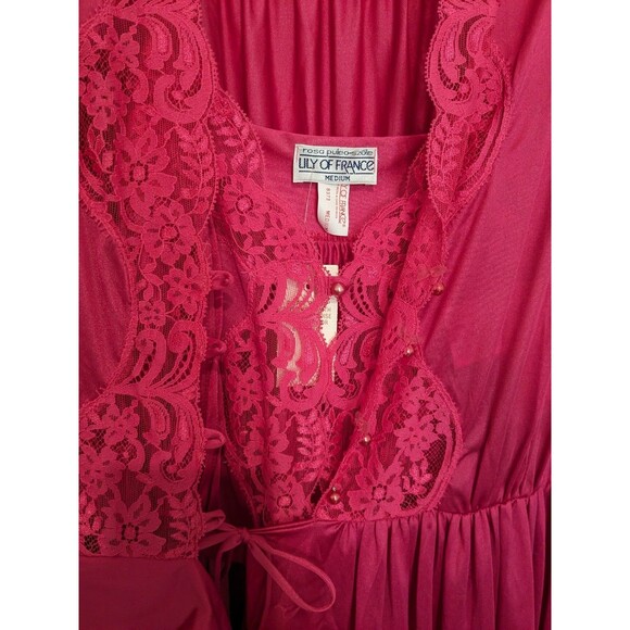 Vtg Lily Of France Rosa Puleo-Szule Peignoir Gown Set Pink M Sheer Lace Monece - Picture 5 of 12